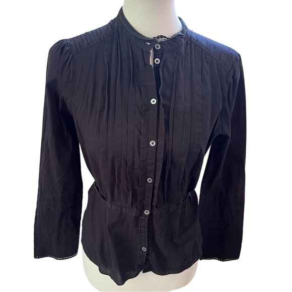 Marc Jacobs Black Lace Trim Blouse Size 10 Victorian Librarian Meets Cool Girl - Picture 1 of 13